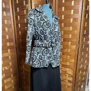 Vintage Women’s 2-Piece Set XS/S Paisley Jacket A-Line Skirt Black Silver ILGWU